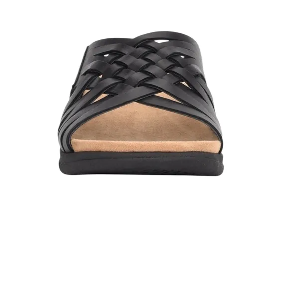 Easy Spirit Meadow Slip On Black Leather Huarache Braided Sandals Shoes Size 7W