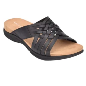 Easy Spirit Meadow Slip On Black Leather Huarache Braided Sandals Shoes Size 7W