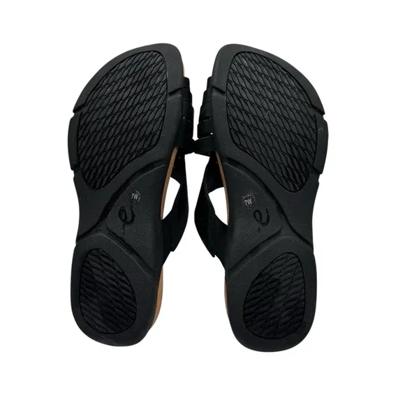 Easy Spirit Meadow Slip On Black Leather Huarache Braided Sandals Shoes Size 7W