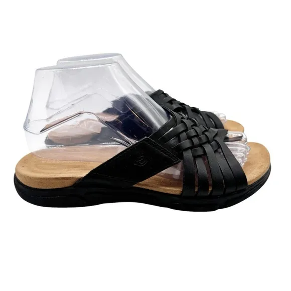 Easy Spirit Meadow Slip On Black Leather Huarache Braided Sandals Shoes Size 7W