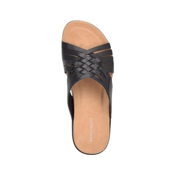 Easy Spirit Meadow Slip On Black Leather Huarache Braided Sandals Shoes Size 7W