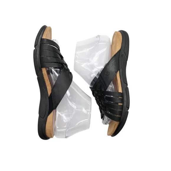 Easy Spirit Meadow Slip On Black Leather Huarache Braided Sandals Shoes Size 7W