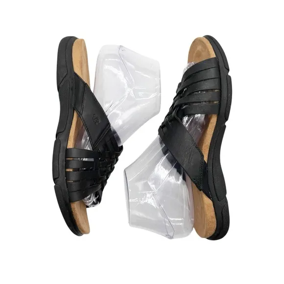 Easy Spirit Meadow Slip On Black Leather Huarache Braided Sandals Shoes Size 7W