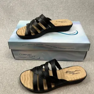 Easy Street Slip on Slide Sandals Comfort Open Toe Womens 6.5 Casual Black Vaca
