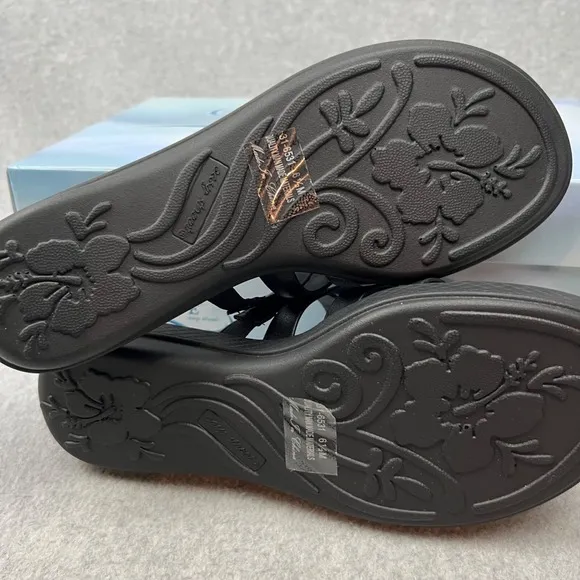 Easy Street Slip on Slide Sandals Comfort Open Toe Womens 6.5 Casual Black Vaca