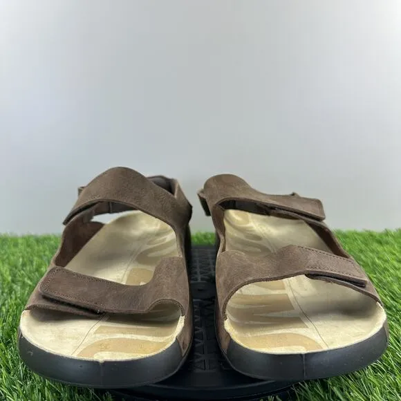Ecco 2nd Cozmo Sandals Men Size 13 EU 47 Brown Nubuck Leather Strap Cushion