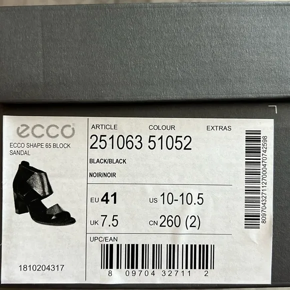 ECCO Black Shape 65 Block Sandals, Size EU 41 | US 10-10.5 New in Box
