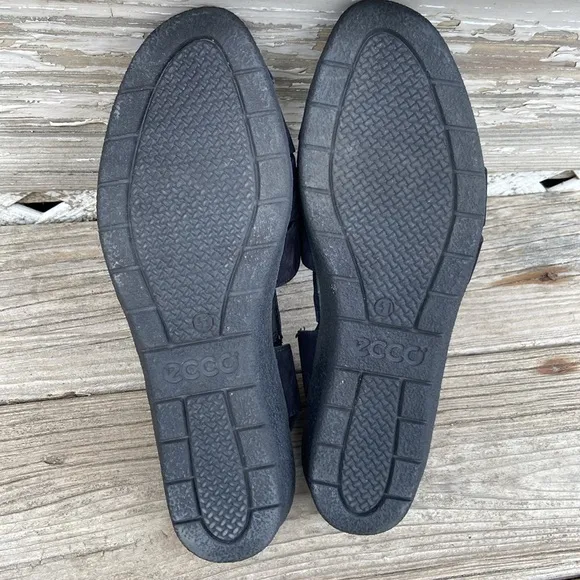 ECCO Black Suede Leather Low Wedge Strappy Sandals Women's Size 10 - 10.5