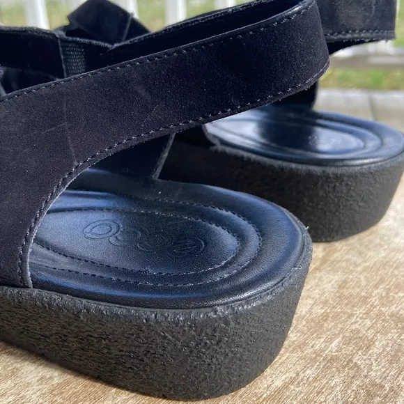 ECCO Black Suede Leather Low Wedge Strappy Sandals Women's Size 10 - 10.5