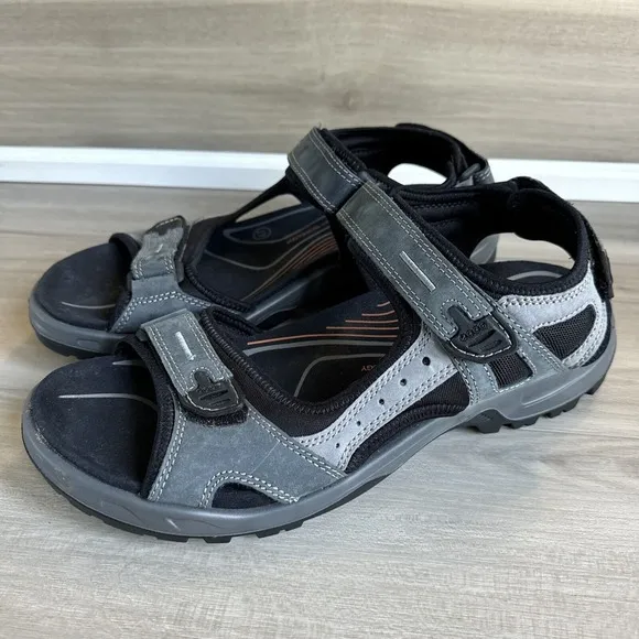 Ecco Men's Offroad Yucatan Leather Sandals Gray Hiking Size EU 47 US 13 13.5