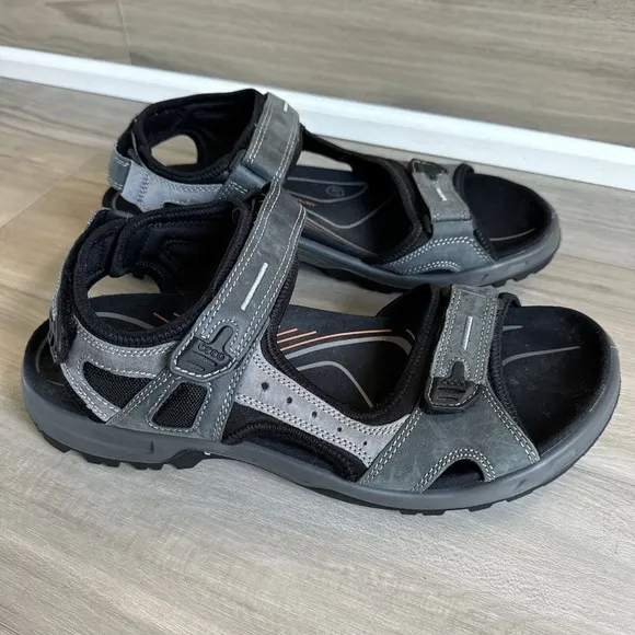 Ecco Men's Offroad Yucatan Leather Sandals Gray Hiking Size EU 47 US 13 13.5