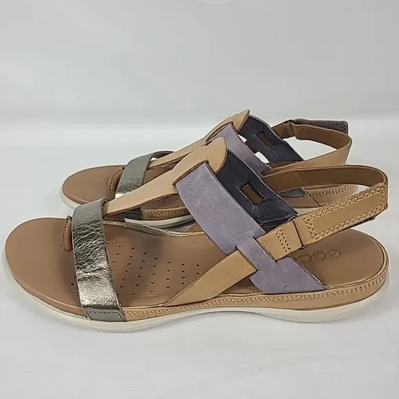 Ecco Women's Flash Toe-Post Comfort Walking Sandals Tan, Purple, Gold Sz 7