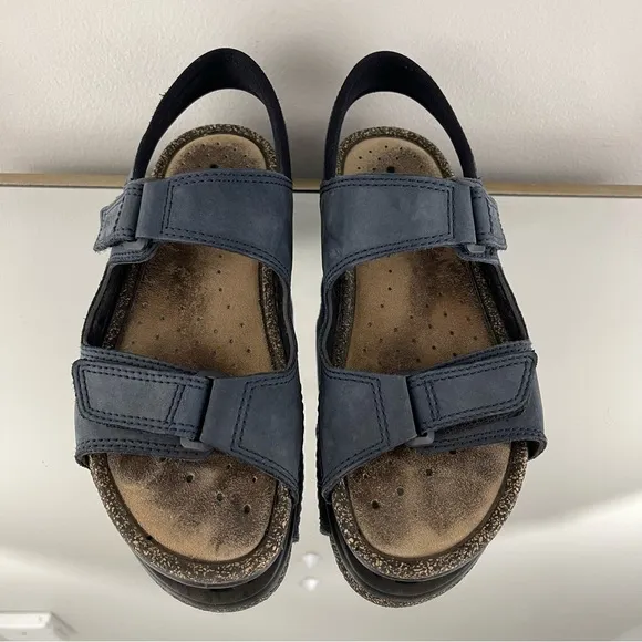 ECCO Women’s Navy Blue Nubuck Leather Cosmos Dual Strap Cork Hiking Sandals