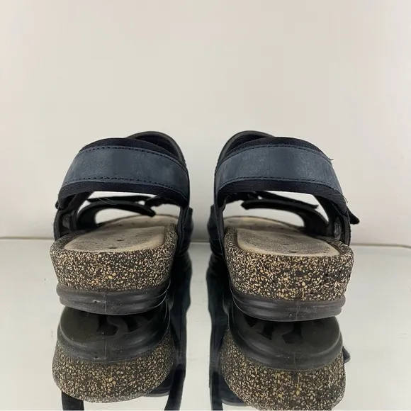 ECCO Women’s Navy Blue Nubuck Leather Cosmos Dual Strap Cork Hiking Sandals