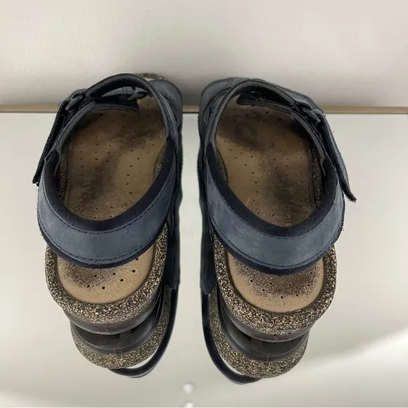 ECCO Women’s Navy Blue Nubuck Leather Cosmos Dual Strap Cork Hiking Sandals