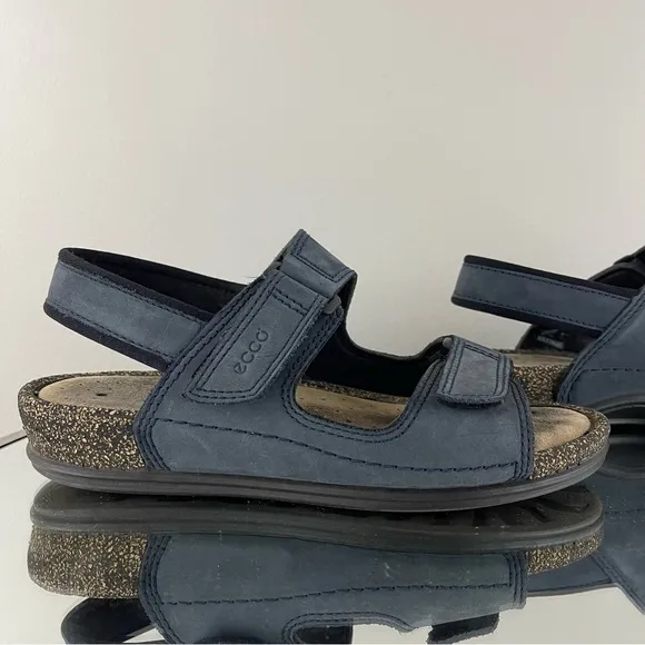 ECCO Women’s Navy Blue Nubuck Leather Cosmos Dual Strap Cork Hiking Sandals