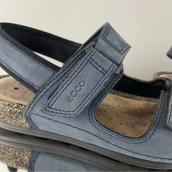 ECCO Women’s Navy Blue Nubuck Leather Cosmos Dual Strap Cork Hiking Sandals