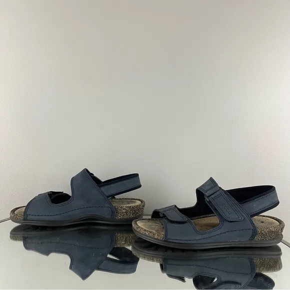 ECCO Women’s Navy Blue Nubuck Leather Cosmos Dual Strap Cork Hiking Sandals
