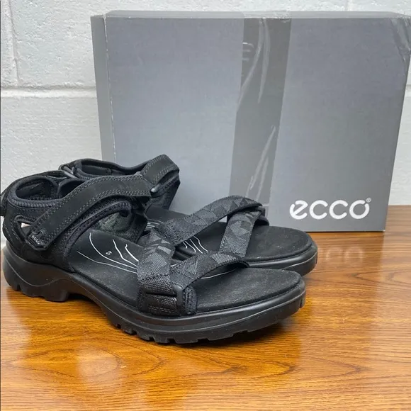 ECCO Women's Offroad Black Leather Ankle Strap Hiking Sandals EU43/US 12-12.5