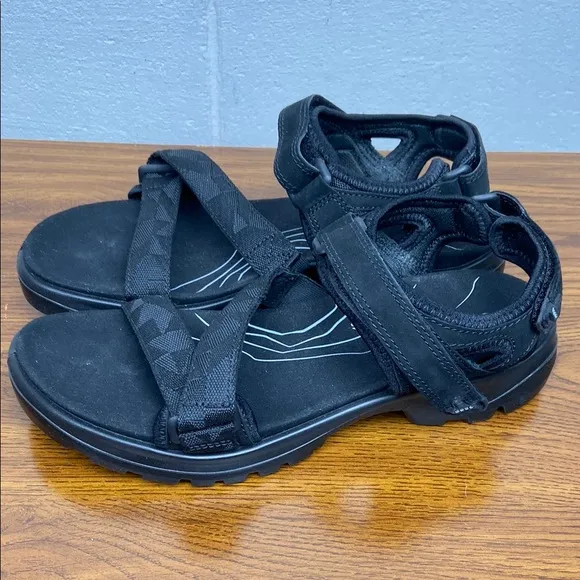 ECCO Women's Offroad Black Leather Ankle Strap Hiking Sandals EU43/US 12-12.5