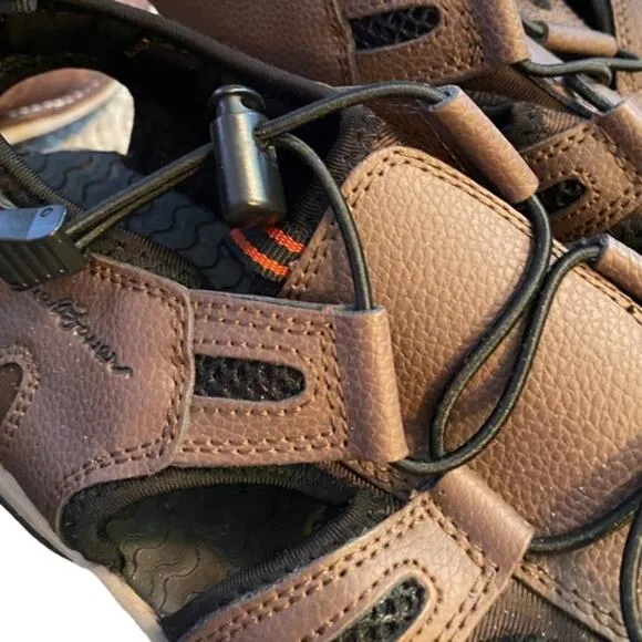 Eddie Bauer Troy Sandals Men’s Size 9 Toe Bump Bungee Brown Cinch Hiking Walking