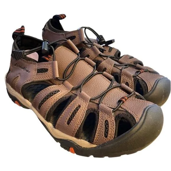 Eddie Bauer Troy Sandals Men’s Size 9 Toe Bump Bungee Brown Cinch Hiking Walking