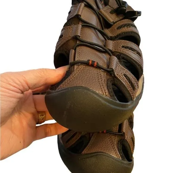 Eddie Bauer Troy Sandals Men’s Size 9 Toe Bump Bungee Brown Cinch Hiking Walking