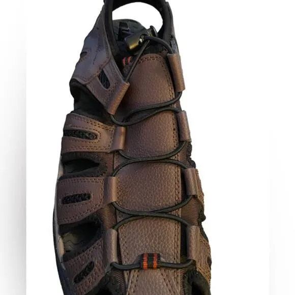 Eddie Bauer Troy Sandals Men’s Size 9 Toe Bump Bungee Brown Cinch Hiking Walking