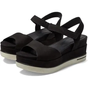 Eileen Fisher Beck Sports Platform Black Leather Sandals White Soles Size 9.5