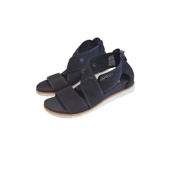 Eileen Fisher Black Kitts Mesh Wedge Sandals Size 7.5  EUC