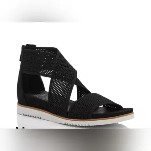 Eileen Fisher Black Kitts Mesh Wedge Sandals Size 7.5  EUC