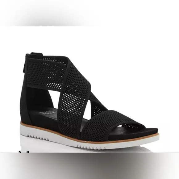 Eileen Fisher Black Kitts Mesh Wedge Sandals Size 7.5  EUC