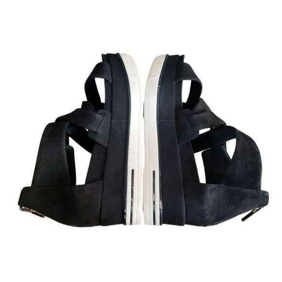 EILEEN FISHER BOOST Black Suede Leather PLATFORM Sport Sandals Size 7.5