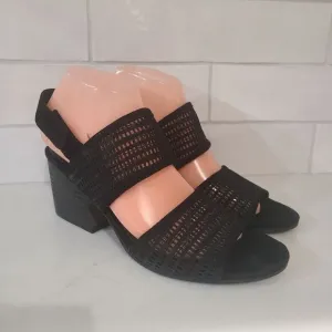 Eileen Fisher Finn Suede Mesh Black Sandals Block Heel Size 8.5 Comfort Dressy