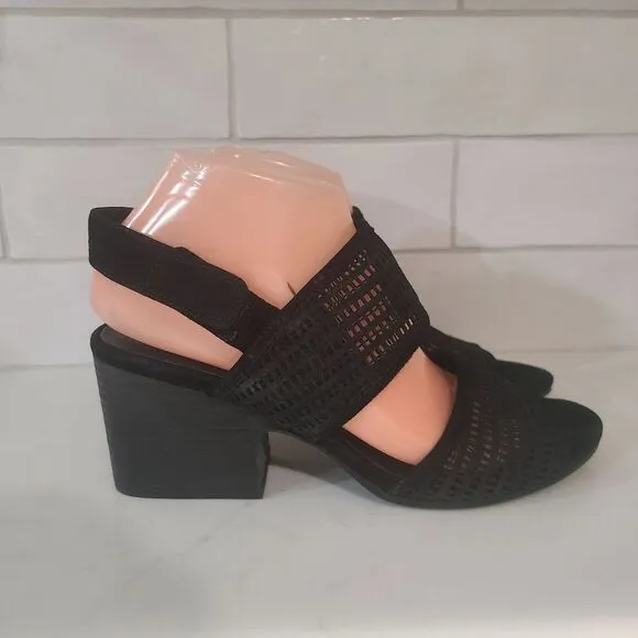 Eileen Fisher Finn Suede Mesh Black Sandals Block Heel Size 8.5 Comfort Dressy