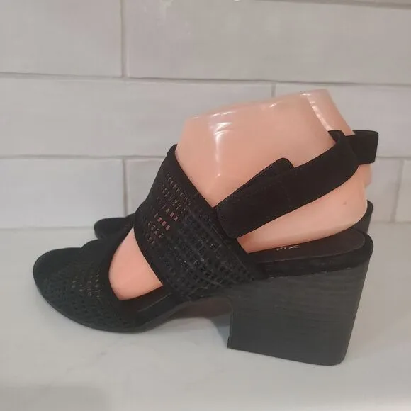 Eileen Fisher Finn Suede Mesh Black Sandals Block Heel Size 8.5 Comfort Dressy
