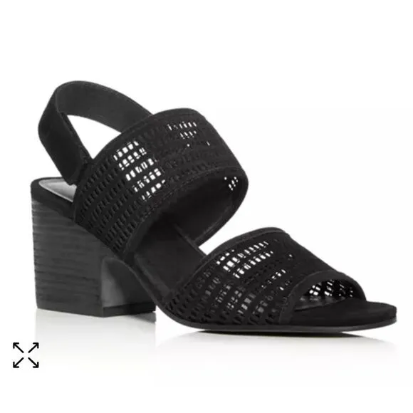 Eileen Fisher Finn Suede Mesh Black Sandals Block Heel Size 8.5 Comfort Dressy