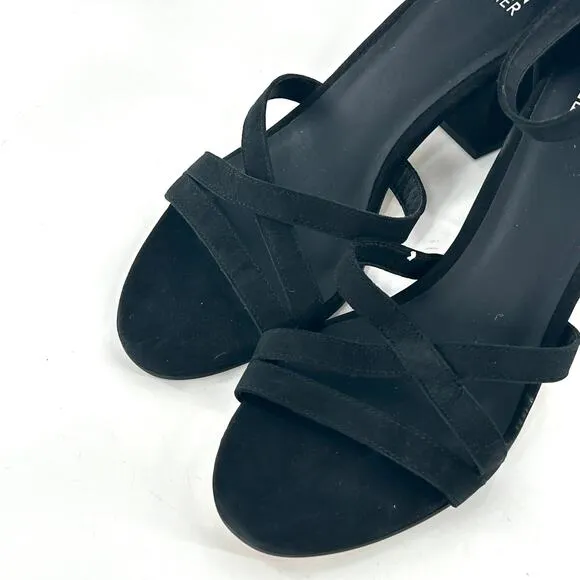 Eileen Fisher Jazzy Heel Sandals 8.5 NEW Black Leather Block Ankle Strap