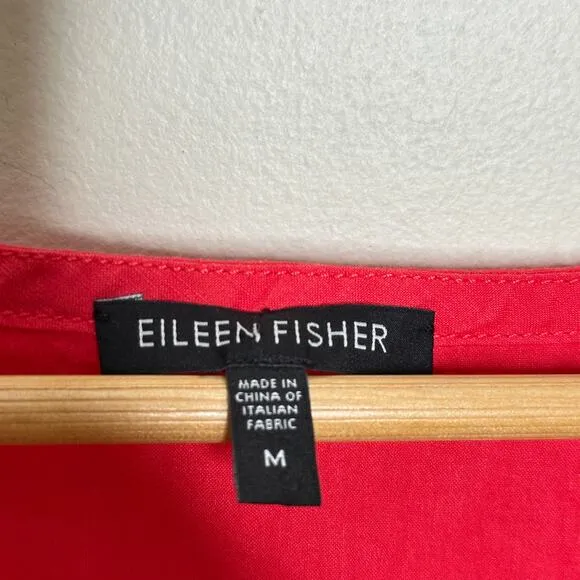 EILEEN FISHER Linen Blend Midi Dress Grenadine Red Pink Sz M {3A42}
