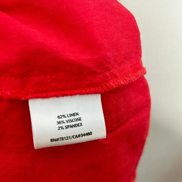 EILEEN FISHER Linen Blend Midi Dress Grenadine Red Pink Sz M {3A42}