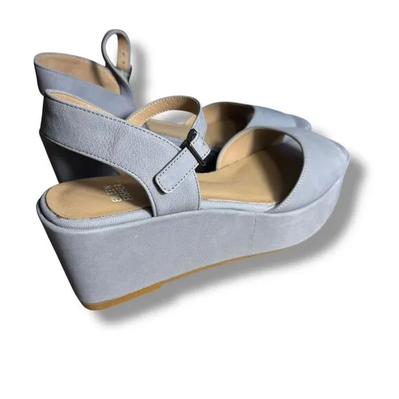 Eileen Fisher Mime Leather Wedge Sandals Comfort‎ Platform Ankle Strap Blue 9M