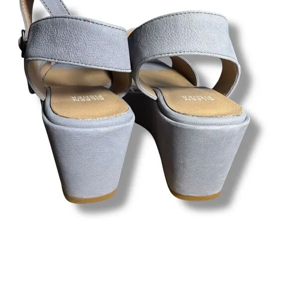 Eileen Fisher Mime Leather Wedge Sandals Comfort‎ Platform Ankle Strap Blue 9M
