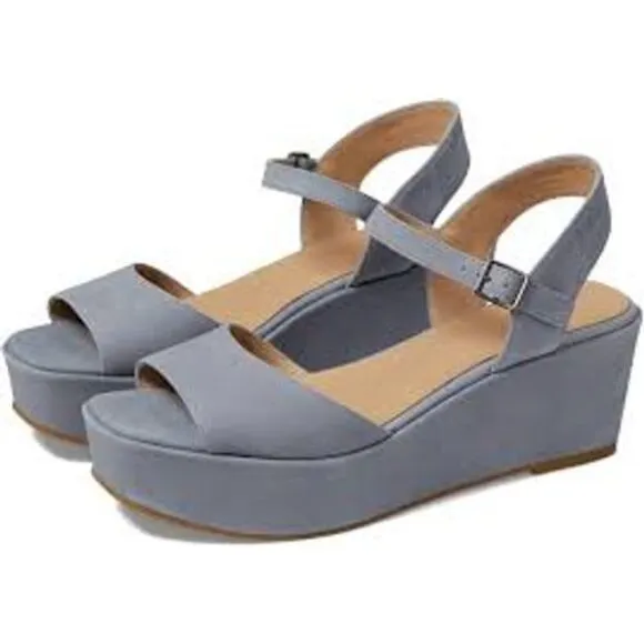 Eileen Fisher Mime Leather Wedge Sandals Comfort‎ Platform Ankle Strap Blue 9M