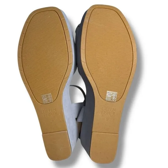 Eileen Fisher Mime Leather Wedge Sandals Comfort‎ Platform Ankle Strap Blue 9M