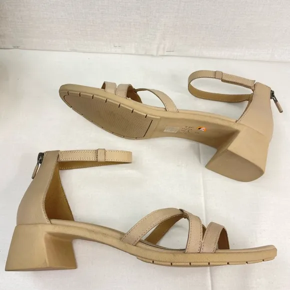 Eileen Fisher Noni Khaki Leather Heeled StrappySandals Women's 9,‎ G 100