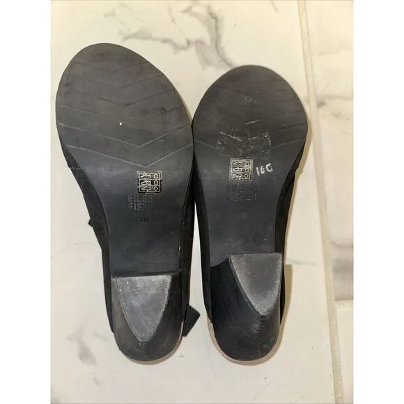EILEEN FISHER‎ Nubuck Slingback Sandals Cork Suede Wedge Open Toe Size 10 Black