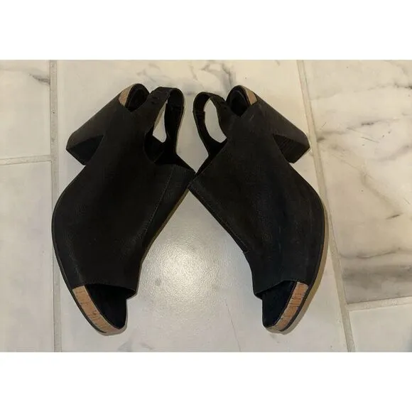 EILEEN FISHER‎ Nubuck Slingback Sandals Cork Suede Wedge Open Toe Size 10 Black