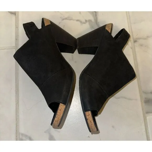 EILEEN FISHER‎ Nubuck Slingback Sandals Cork Suede Wedge Open Toe Size 10 Black