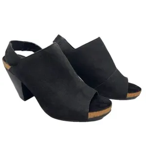 EILEEN FISHER‎ Nubuck Slingback Sandals Cork Suede Wedge Open Toe Size 10 Black