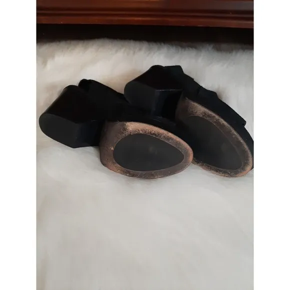 Eileen Fisher Vero Cuoio Women's Size 8 Black Leather Suede Platform Sandals